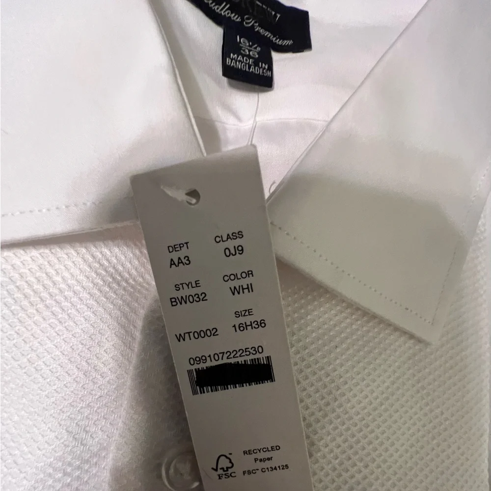 J. Crew White Tuxedo Shirt Ludlow Premium Slim Fine Cotton NWT 16.5/36 #2400